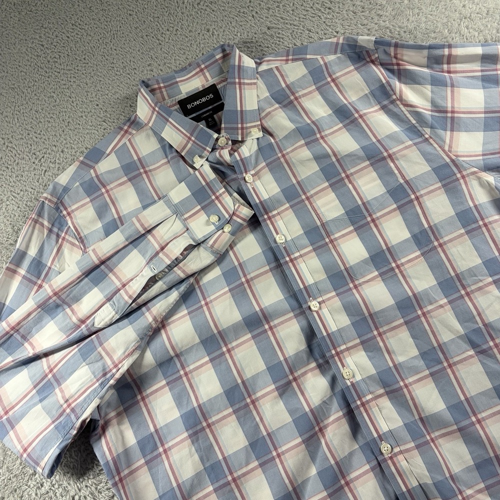 Bonobos Button Down Dress Shirt Mens XL Blue White Pink Standard Fit Cotton